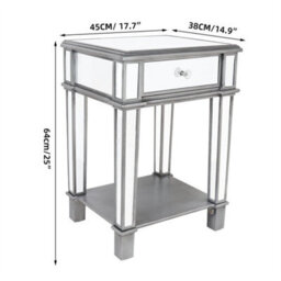 Artloge 2 Tier Luxury Silver Mirrored Side Table Nightstand With Drawer Sofa Side Bedside - thumbnail 2
