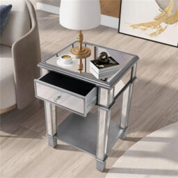 Artloge 2 Tier Luxury Silver Mirrored Side Table Nightstand With Drawer Sofa Side Bedside - thumbnail 6