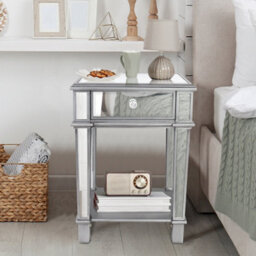 Artloge 2 Tier Luxury Silver Mirrored Side Table Nightstand With Drawer Sofa Side Bedside - thumbnail 4