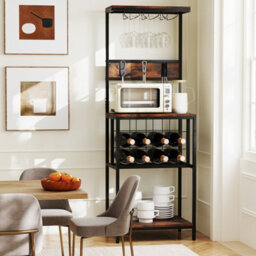Costway Freestanding Wine Rack Floor Wine Bar Cabinet W/ Glass Racks-Brown - thumbnail 6
