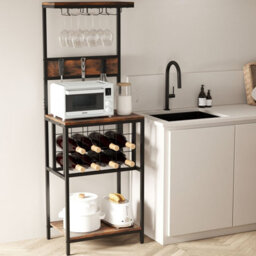 Costway Freestanding Wine Rack Floor Wine Bar Cabinet W/ Glass Racks-Brown - thumbnail 7