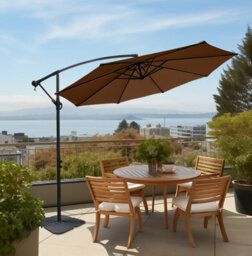 Sundaze Coffee 3M Garden Banana Parasol Cantilever Umbrella Sun Shade Hanging Patio With Base Weights - thumbnail 1