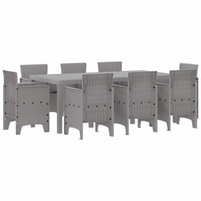 Berkfield Modern Garden Dining Set 9 Pcs Light Grey Polt Rattan - image 1