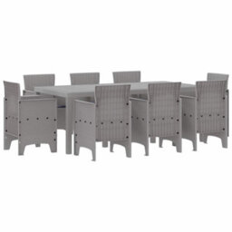 Berkfield Modern Garden Dining Set 9 Pcs Light Grey Polt Rattan - thumbnail 1