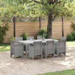 Berkfield Modern Garden Dining Set 9 Pcs Light Grey Polt Rattan - thumbnail 2