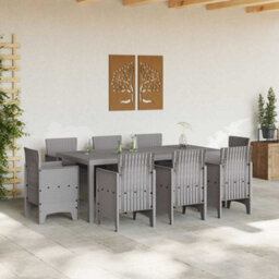 Berkfield Modern Garden Dining Set 9 Pcs Light Grey Polt Rattan - thumbnail 3