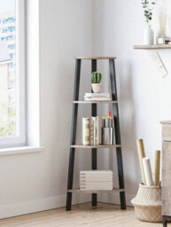 LEDREM Corner Shelf Unit, 4-Tier Corner Shelf, Ladder Shelf For Living Room, Bookshelf Or Plant Stand, Industrial Accent Furniture - thumbnail 2