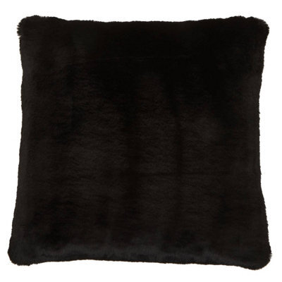 Orsina Black Square Faux Fur Cushion, Luxe Feather-Filled Throw Pillow With Faux-Suede Reverse, Accent Cushion - image 1