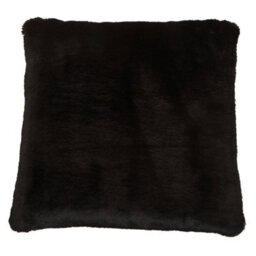 Orsina Black Square Faux Fur Cushion, Luxe Feather-Filled Throw Pillow With Faux-Suede Reverse, Accent Cushion - thumbnail 2