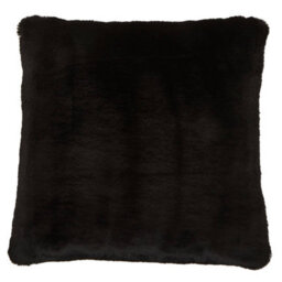 Orsina Black Square Faux Fur Cushion, Luxe Feather-Filled Throw Pillow With Faux-Suede Reverse, Accent Cushion - thumbnail 1