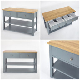 Homestylestore 1215mm Light Grey And Oak Bathroom Vanity Unit With Square Countertop Basins And Chrome Round Handles - thumbnail 3