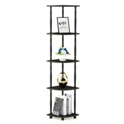 Walplus Furinno Turn-N-Tube 5 Tier Corner Display Rack Multipurpose Shelving Unit With Classic Tubes, Espresso/black - thumbnail 1