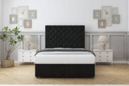 "Comfort Winslow Black Plush Ottoman Bed Base With 54"" Floor Standing Headboard 4' Small Double"
