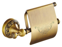 Pepte Toilet Elegant Roll Holder With Flap Paper Rack Wall Mounted Antique Brass