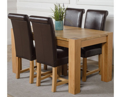 That's Furniture Kuba 150 X 85 Cm Chunky Medium Oak Dining Table And 4 Chairs Dining Set With Washington Brown Leather Chairs - image 1