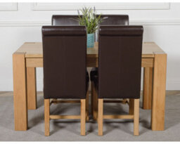 That's Furniture Kuba 150 X 85 Cm Chunky Medium Oak Dining Table And 4 Chairs Dining Set With Washington Brown Leather Chairs - thumbnail 2