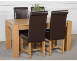 That's Furniture Kuba 150 X 85 Cm Chunky Medium Oak Dining Table And 4 Chairs Dining Set With Washington Brown Leather Chairs - thumbnail 3