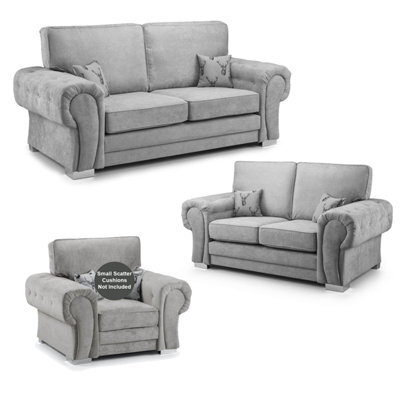 Furnishings For Less UK Milan Fabric 3 Piece Sofa Suite Grey Full Back Chesterfield Style - image 1