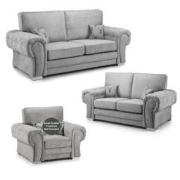 Furnishings For Less UK Milan Fabric 3 Piece Sofa Suite Grey Full Back Chesterfield Style - thumbnail 1