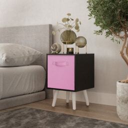 Urbn-Living Urbnliving 51Cm Height Black Wooden Cube Storage Bookcase Light Pink Inserts Scandinavian White Legs - thumbnail 1