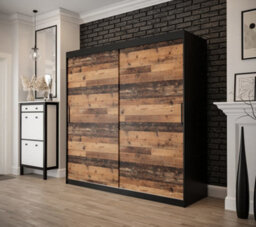 Arte Tilburg Contemporary 2 Sliding Door Wardrobe 9 Shelves 2 Rails Dark Oak Effect And Black (H)2000mm (W)2000mm (D)620mm - thumbnail 2