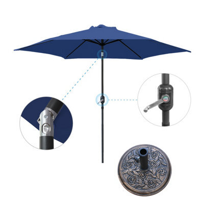 VRUC 2.5M Blue Outdoor Parasol - Crank Up & Tilt Garden Parasol Umbrella And Base - image 1