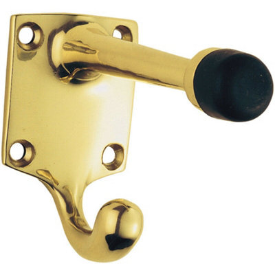 One Piece Hat & Coat Hook With Rubber Buffer 88mm Projection Polished Brass - image 1