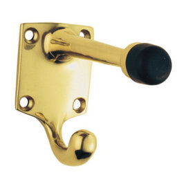 One Piece Hat & Coat Hook With Rubber Buffer 88mm Projection Polished Brass - thumbnail 4
