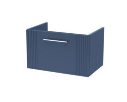 Hudson Reed Deco Wall Hung 1-Drawer Vanity Unit, Elegant Modern Vanity Unit In Bathroom With Bar Handle Design, Satin Blue - thumbnail 1