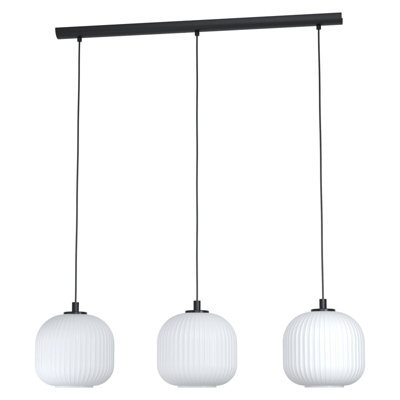 Stylish Black Pendant Ceiling Light With White Glass Shades - E27 3 Bulb Fixture - image 1