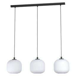 Stylish Black Pendant Ceiling Light With White Glass Shades - E27 3 Bulb Fixture - thumbnail 1