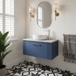 Balterley Belvide Partial Fluted 1 Drawer Wall Hung Vanity Unit With Bellato Grey Laminate Worktop - 800mm - Satin Blue - thumbnail 4