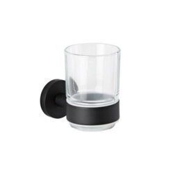 Homestylestore Round Wall Mounted Bathroom Glass Toothbrush Tumbler With Black Holder - thumbnail 2