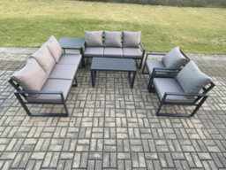 Fimous Aluminium 6 Pieces Garden Furniture Set With Cushions 8 Seater Outdoor Patio Lounge Sofa Set With 2 Armchairs - thumbnail 1