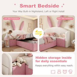 Single Bunny Ears Upholstered Storage Bed With Nightstand - thumbnail 5