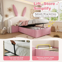 Single Bunny Ears Upholstered Storage Bed With Nightstand - thumbnail 6