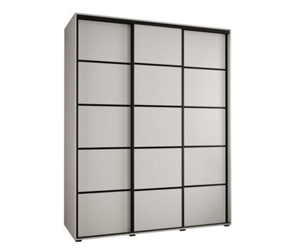Arte Cannes Iv Modern White Sliding Door Wardrobe 1900mm H2050mm D600mm With Black Steel Handles And Decorative Strips - image 1