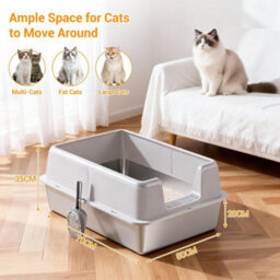 London Boutique Stainless Steel Cat Litter Box High Sides Extra Large Litter Tray With Scoop, Open Top Anti-Splashing White - thumbnail 2