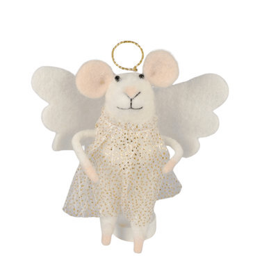Originals International Ltd Originals Felt Mouse Angel Christmas Tree Decoration - Small White Felt Hanging Ornament, 13 X 9 Cm