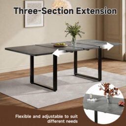 Merax Extendable Dining Table, 3 Lengths 140/180/220 X 80 Cm, 6-10 Seater, Mdf Table With Metal Legs, For Dining Room, Grey - thumbnail 8