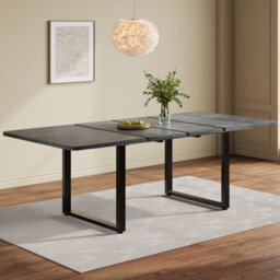 Merax Extendable Dining Table, 3 Lengths 140/180/220 X 80 Cm, 6-10 Seater, Mdf Table With Metal Legs, For Dining Room, Grey - thumbnail 2