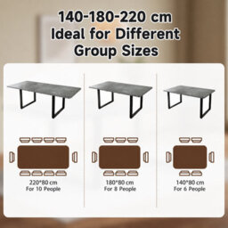 Merax Extendable Dining Table, 3 Lengths 140/180/220 X 80 Cm, 6-10 Seater, Mdf Table With Metal Legs, For Dining Room, Grey - thumbnail 7