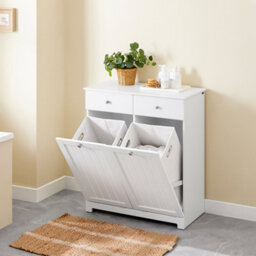 Sobuy Bzr33-Ii-W,bathroom Cabinet With Laundry Basket And 2 Drawers 78X38X90Cm Functional ,white,w100Xd46Xh90 - thumbnail 4
