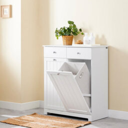 Sobuy Bzr33-Ii-W,bathroom Cabinet With Laundry Basket And 2 Drawers 78X38X90Cm Functional ,white,w100Xd46Xh90 - thumbnail 5