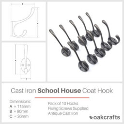 Oakcrafts - Antique Cast Iron Victorian School House Style Hat And Coat Hook - Pack Of 10 - thumbnail 2