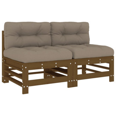Berkfield Rustic Middle Sofas With Cushions 2 Pcs Honey Brown Solid Wood Pine