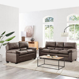 Bravich Oxford Chocolate Brown Faux Leather Sofa Set - 2 & 3 Seaters