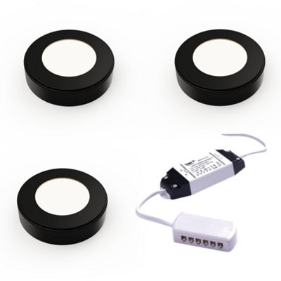 Unknown Nero Surface, Led Under Cabinet Light, Natural White 4000 4500K, 2.3W, Matte Black, 3 Lights & Driver