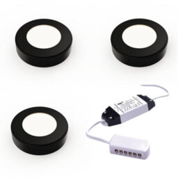 Unknown Nero Surface, Led Under Cabinet Light, Natural White 4000 4500K, 2.3W, Matte Black, 3 Lights & Driver