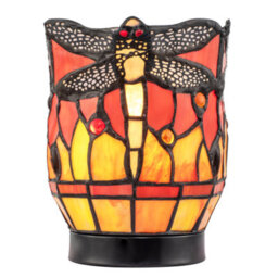Happy Homewares Classic Dragonfly Tiffany Uplighter Lamp In Orange And Toned Amber - thumbnail 2